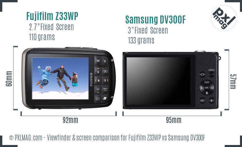 Fujifilm Z33WP vs Samsung DV300F Screen and Viewfinder comparison