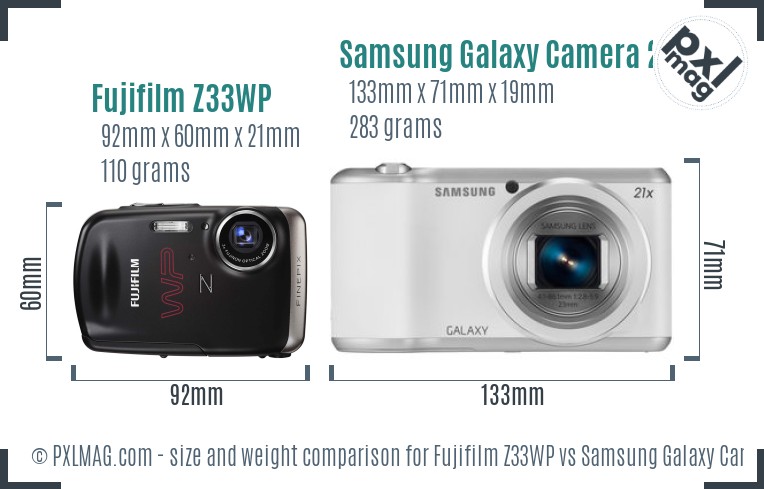 Fujifilm Z33WP vs Samsung Galaxy Camera 2 size comparison