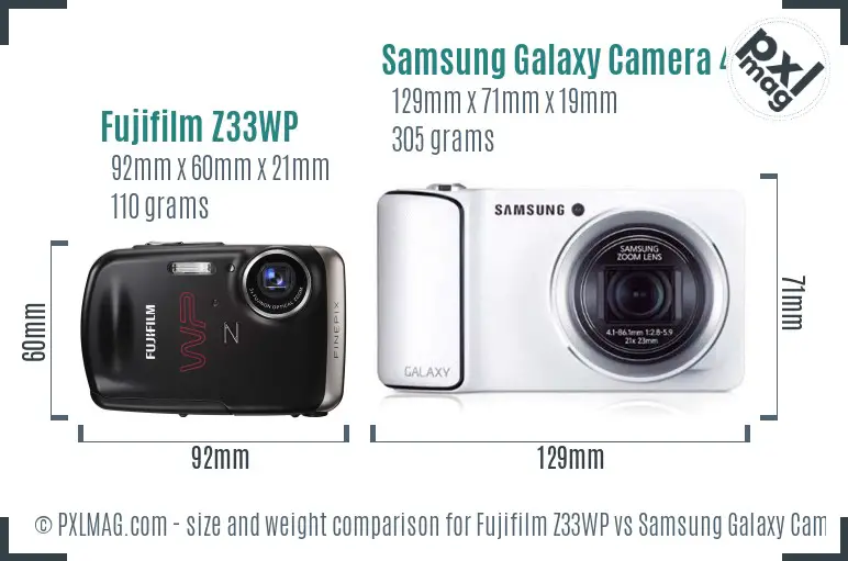 Fujifilm Z33WP vs Samsung Galaxy Camera 4G size comparison