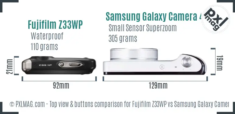 Fujifilm Z33WP vs Samsung Galaxy Camera 4G top view buttons comparison