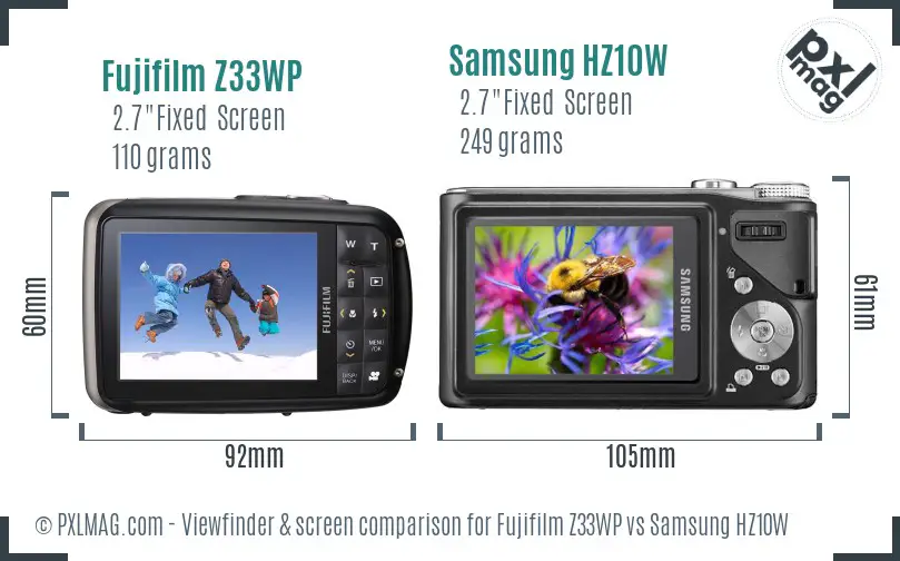 Fujifilm Z33WP vs Samsung HZ10W Screen and Viewfinder comparison