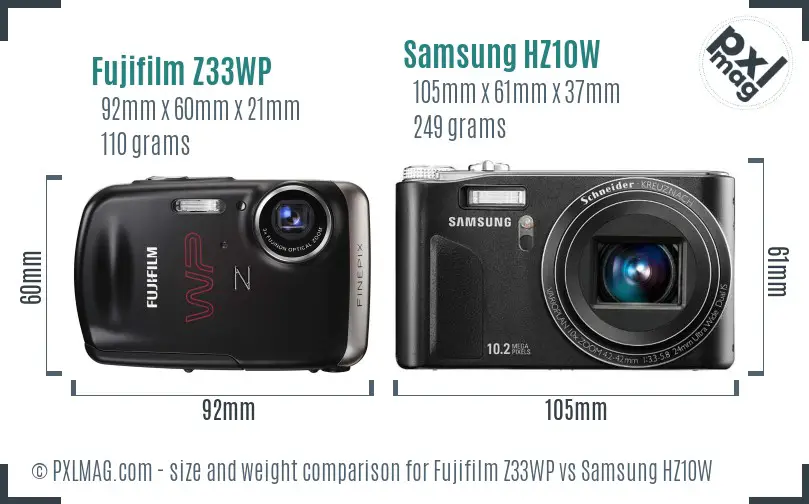 Fujifilm Z33WP vs Samsung HZ10W size comparison