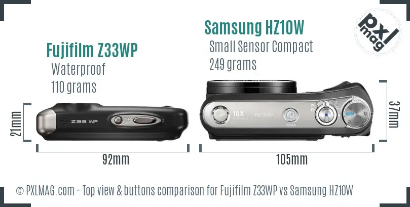 Fujifilm Z33WP vs Samsung HZ10W top view buttons comparison