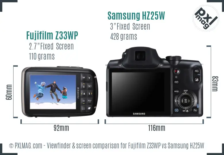 Fujifilm Z33WP vs Samsung HZ25W Screen and Viewfinder comparison