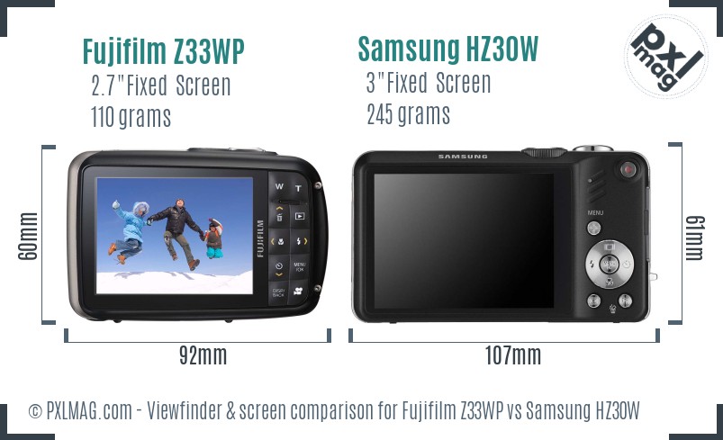 Fujifilm Z33WP vs Samsung HZ30W Screen and Viewfinder comparison