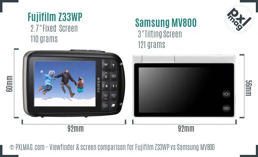 Fujifilm Z33WP vs Samsung MV800 Screen and Viewfinder comparison