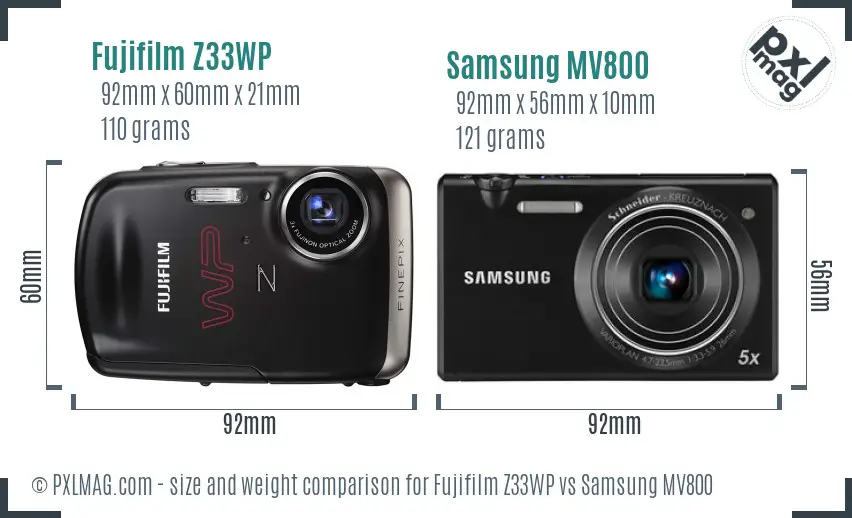 Fujifilm Z33WP vs Samsung MV800 size comparison