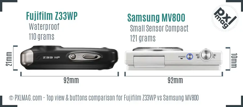 Fujifilm Z33WP vs Samsung MV800 top view buttons comparison