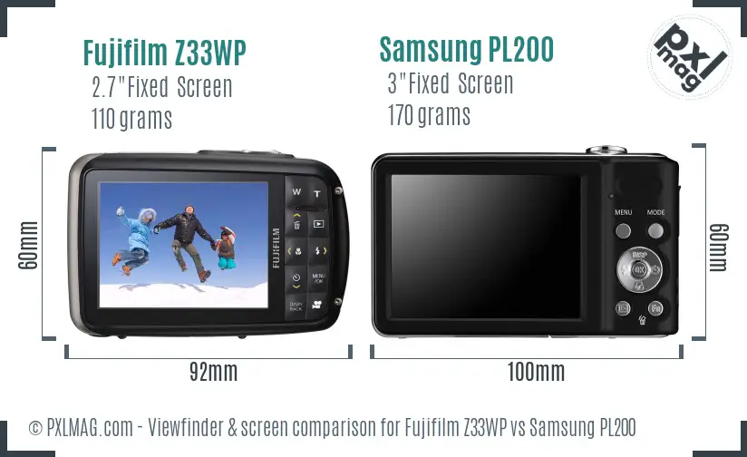 Fujifilm Z33WP vs Samsung PL200 Screen and Viewfinder comparison