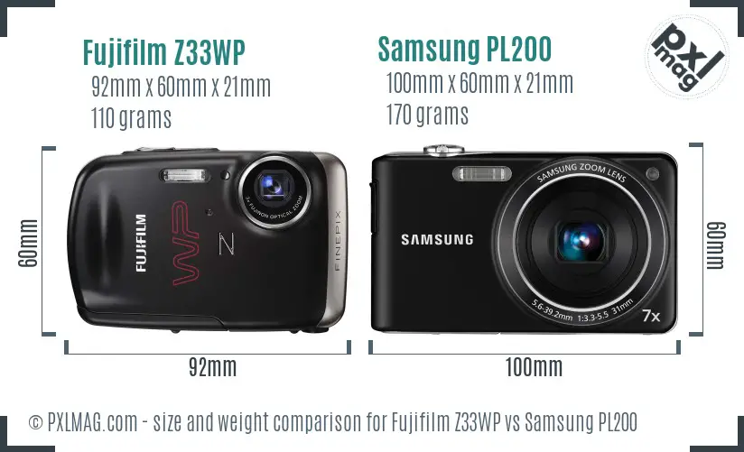 Fujifilm Z33WP vs Samsung PL200 size comparison