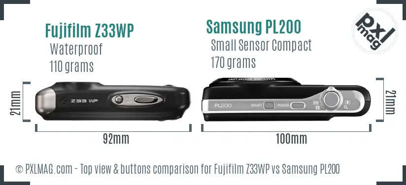 Fujifilm Z33WP vs Samsung PL200 top view buttons comparison