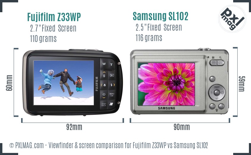 Fujifilm Z33WP vs Samsung SL102 Screen and Viewfinder comparison