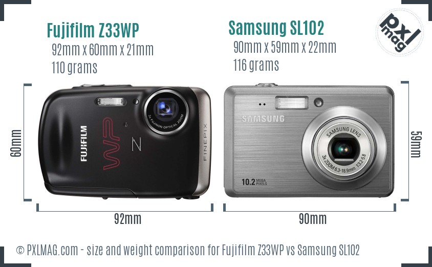 Fujifilm Z33WP vs Samsung SL102 size comparison