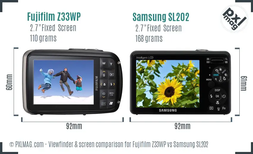 Fujifilm Z33WP vs Samsung SL202 Screen and Viewfinder comparison