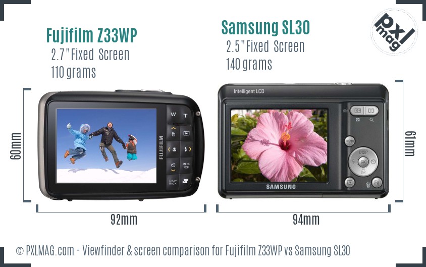Fujifilm Z33WP vs Samsung SL30 Screen and Viewfinder comparison