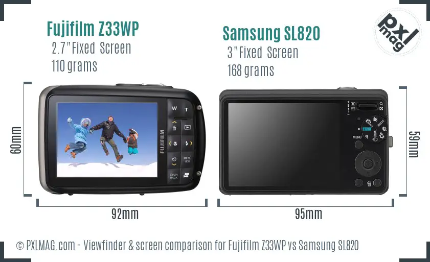 Fujifilm Z33WP vs Samsung SL820 Screen and Viewfinder comparison