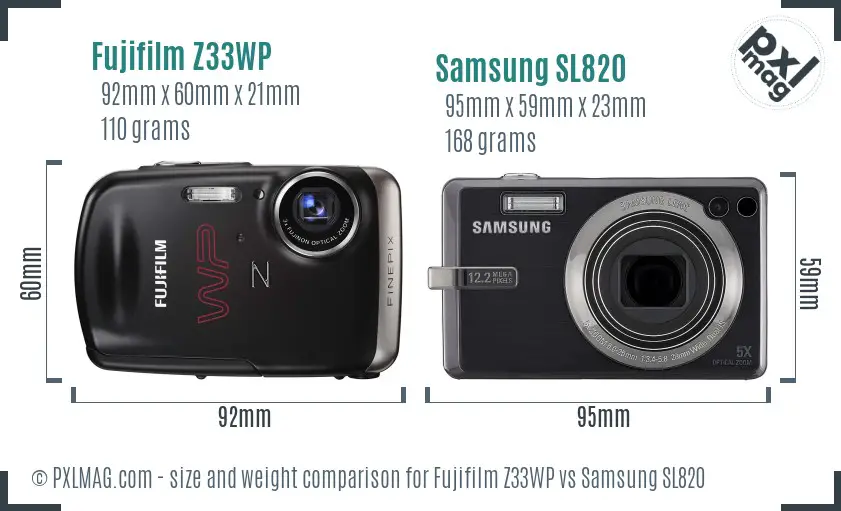 Fujifilm Z33WP vs Samsung SL820 size comparison