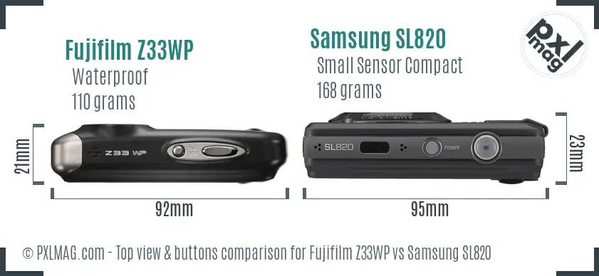 Fujifilm Z33WP vs Samsung SL820 top view buttons comparison