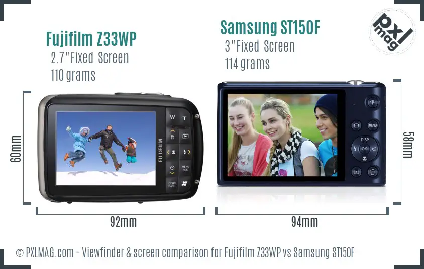 Fujifilm Z33WP vs Samsung ST150F Screen and Viewfinder comparison