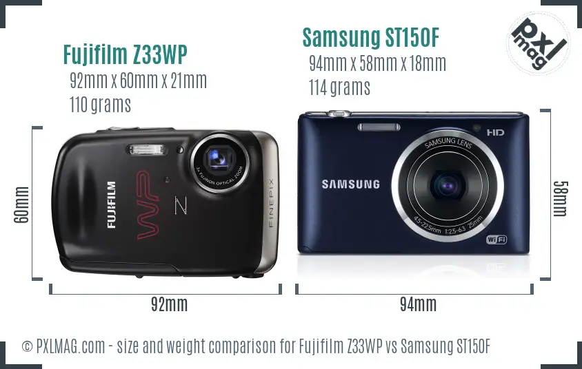 Fujifilm Z33WP vs Samsung ST150F size comparison