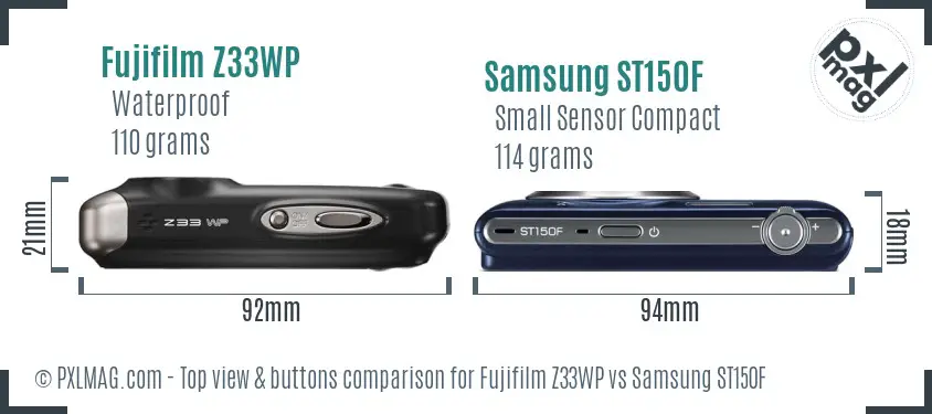 Fujifilm Z33WP vs Samsung ST150F top view buttons comparison