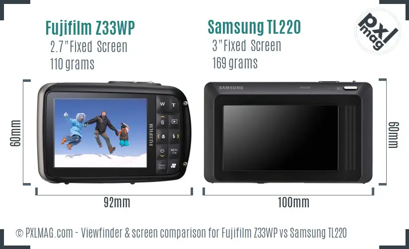 Fujifilm Z33WP vs Samsung TL220 Screen and Viewfinder comparison