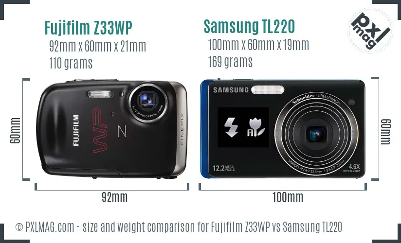 Fujifilm Z33WP vs Samsung TL220 size comparison