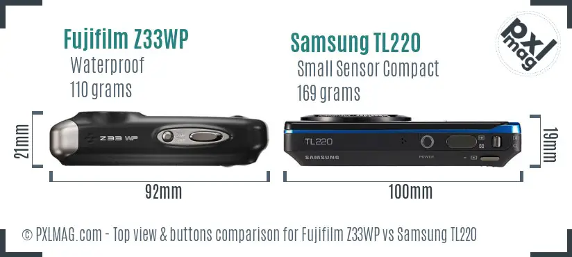 Fujifilm Z33WP vs Samsung TL220 top view buttons comparison