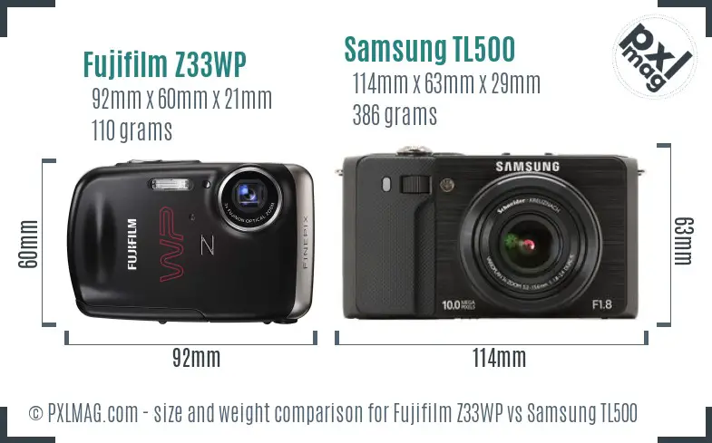 Fujifilm Z33WP vs Samsung TL500 size comparison Fujifilm Z33WP vs Samsung TL500 size comparison