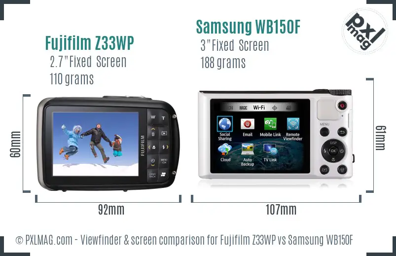 Fujifilm Z33WP vs Samsung WB150F Screen and Viewfinder comparison Fujifilm Z33WP vs Samsung WB150F Screen and Viewfinder comparison