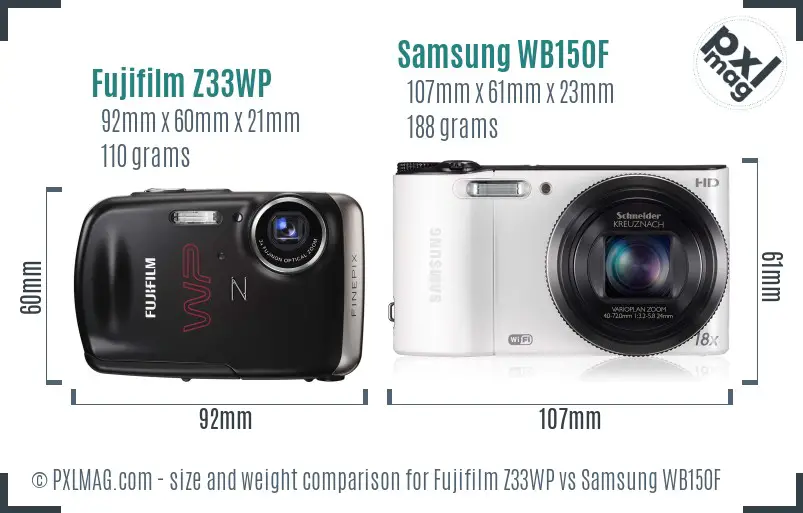 Fujifilm Z33WP vs Samsung WB150F size comparison Fujifilm Z33WP vs Samsung WB150F size comparison
