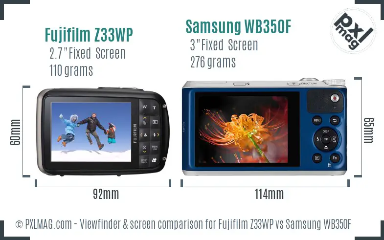 Fujifilm Z33WP vs Samsung WB350F Screen and Viewfinder comparison