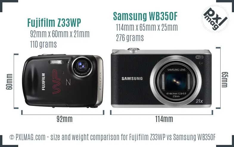 Fujifilm Z33WP vs Samsung WB350F size comparison