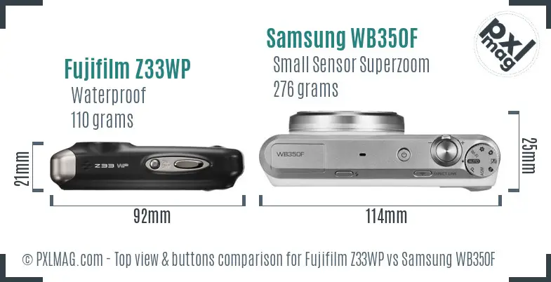 Fujifilm Z33WP vs Samsung WB350F top view buttons comparison
