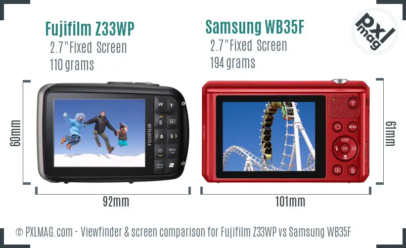 Fujifilm Z33WP vs Samsung WB35F Screen and Viewfinder comparison