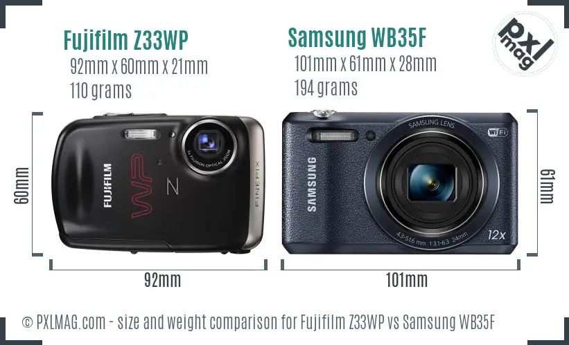 Fujifilm Z33WP vs Samsung WB35F size comparison