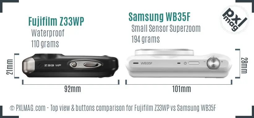 Fujifilm Z33WP vs Samsung WB35F top view buttons comparison