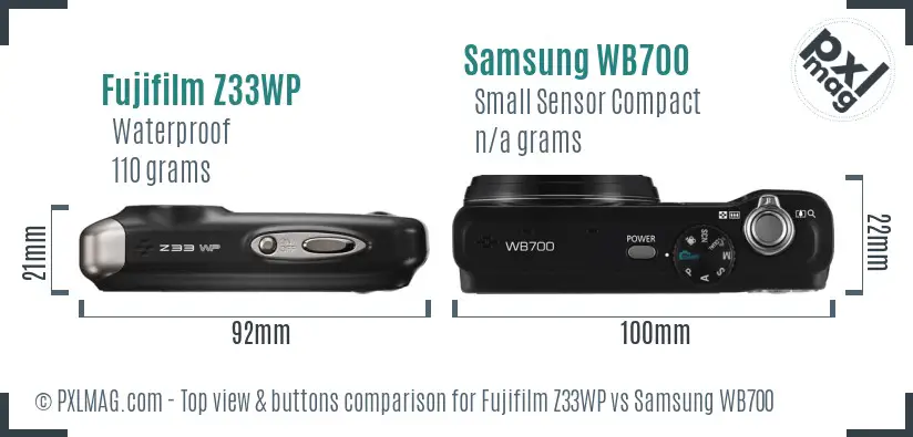 Fujifilm Z33WP vs Samsung WB700 top view buttons comparison Fujifilm Z33WP vs Samsung WB700 top view buttons comparison
