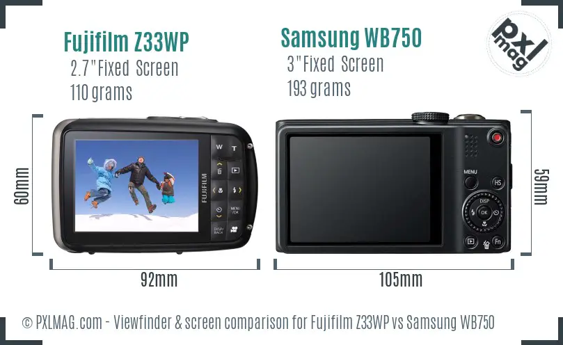 Fujifilm Z33WP vs Samsung WB750 Screen and Viewfinder comparison