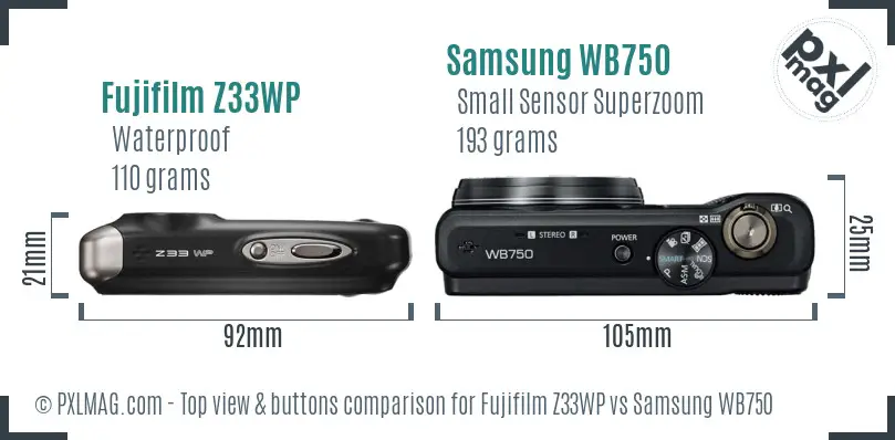 Fujifilm Z33WP vs Samsung WB750 top view buttons comparison