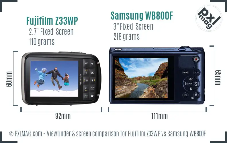 Fujifilm Z33WP vs Samsung WB800F Screen and Viewfinder comparison