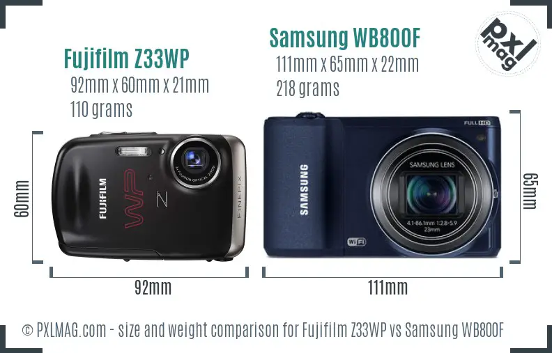 Fujifilm Z33WP vs Samsung WB800F size comparison