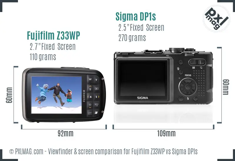 Fujifilm Z33WP vs Sigma DP1s Screen and Viewfinder comparison