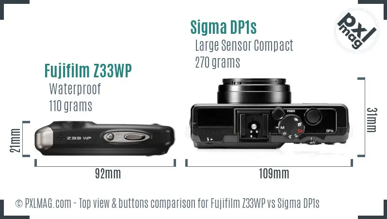 Fujifilm Z33WP vs Sigma DP1s top view buttons comparison