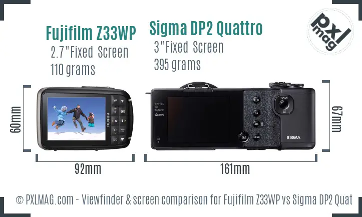 Fujifilm Z33WP vs Sigma DP2 Quattro Screen and Viewfinder comparison