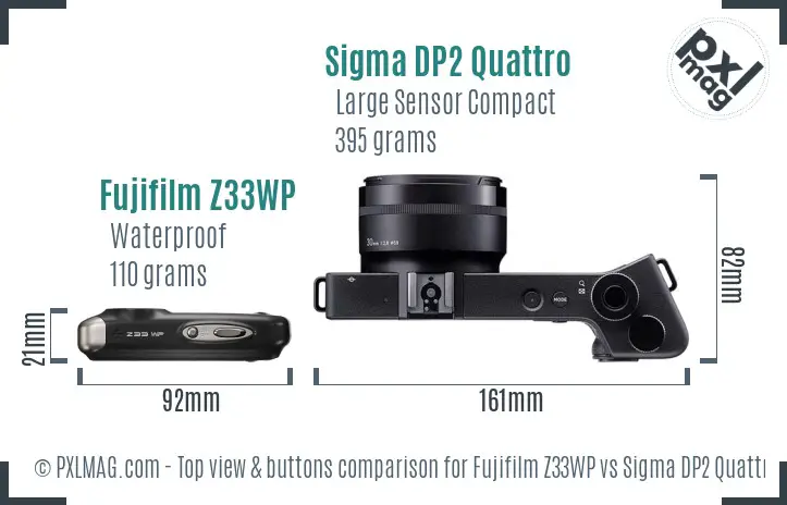 Fujifilm Z33WP vs Sigma DP2 Quattro top view buttons comparison