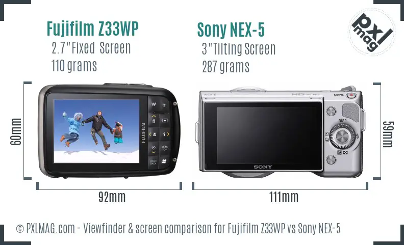 Fujifilm Z33WP vs Sony NEX-5 Screen and Viewfinder comparison
