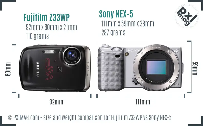 Fujifilm Z33WP vs Sony NEX-5 size comparison