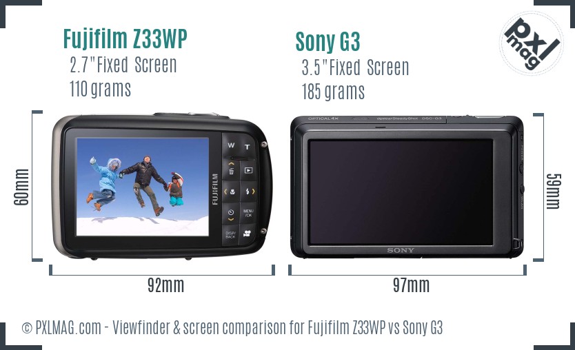 Fujifilm Z33WP vs Sony G3 Screen and Viewfinder comparison