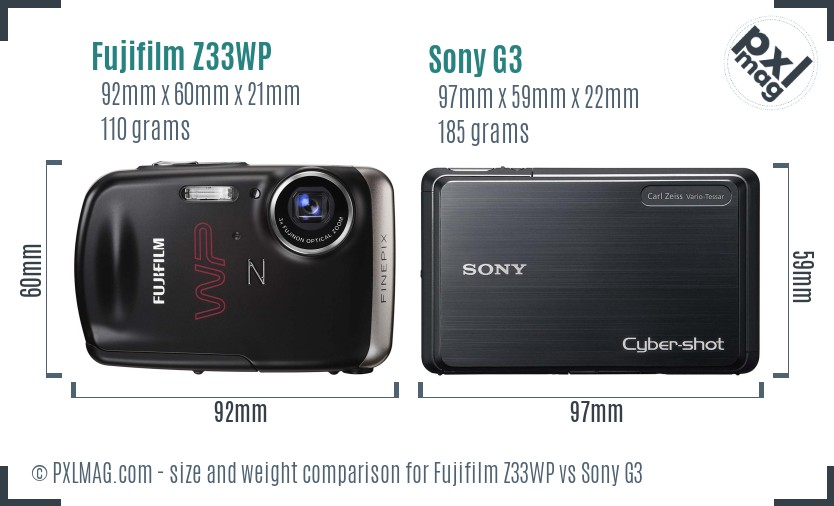 Fujifilm Z33WP vs Sony G3 size comparison Fujifilm Z33WP vs Sony G3 size comparison